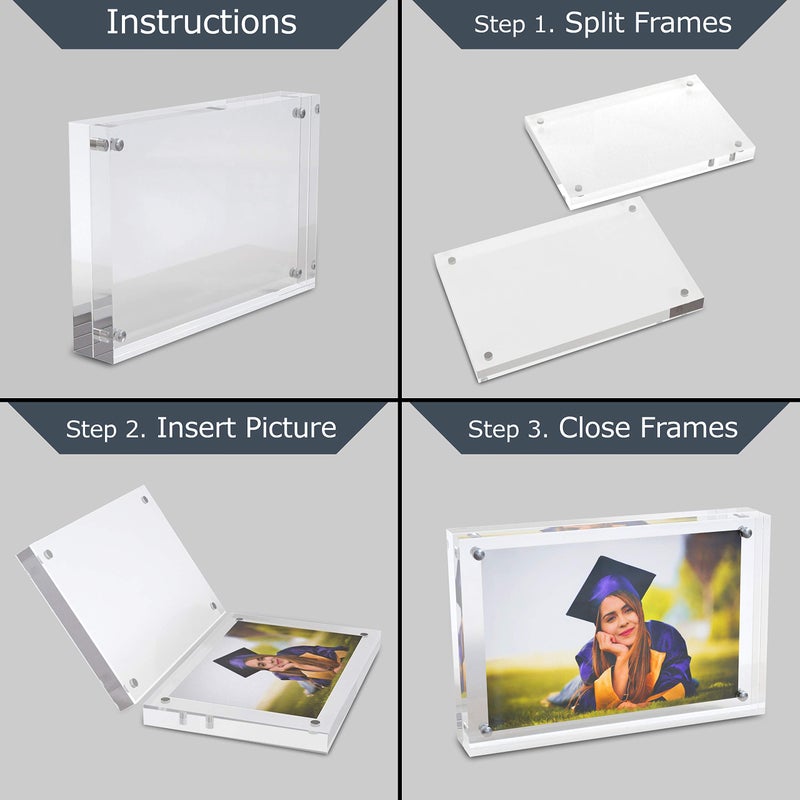 MÃRA-K MIRA-K | Crystal Memories | Acrylic Picture Frame 4x6 with Magnetic Closure | Lucite Photo Frame for Tabletop | Decorative Display for Tickets, Postcards and Awards - Image 3